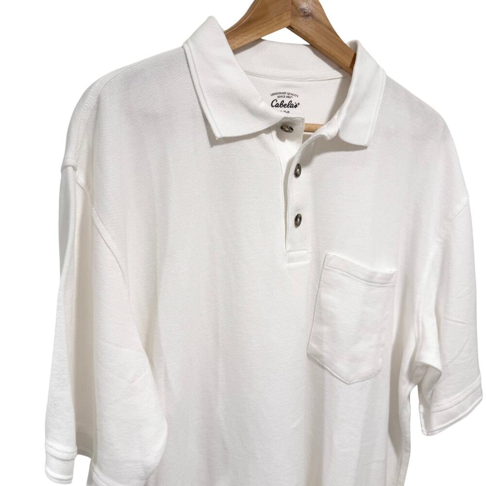 Cabela’s White Magnum Pique Pocket Polo Shirt Men's Large TALL 100% Cotton NWT